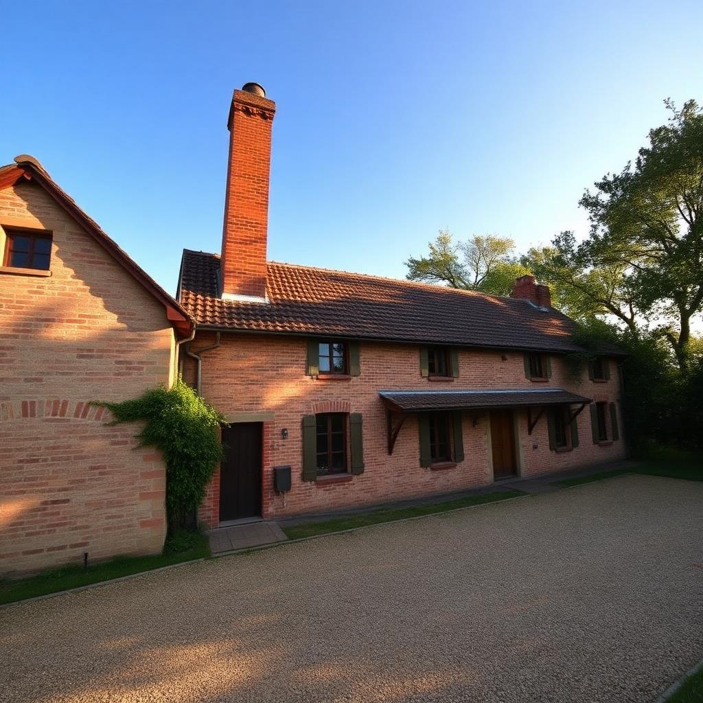 Longère traditionnelle de Sologne aux murs de briques et toit de tuiles plates