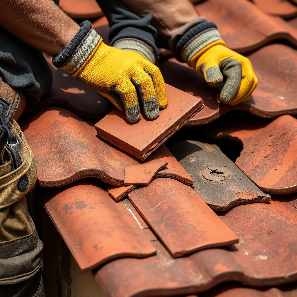 Remplacement de tuiles cassées sur une toiture traditionnelle