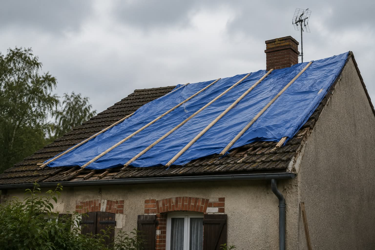 Toiture bâchée en urgence à Bourges